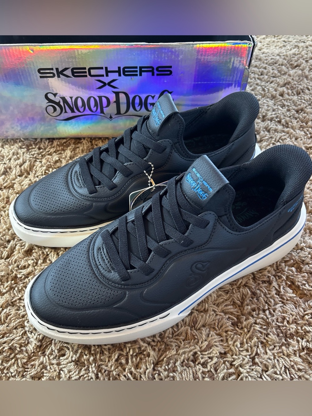 New Men Sz 9.5 Skechers X Slip-ins Snoop Dogg One Next Episode Black Blue Stripe